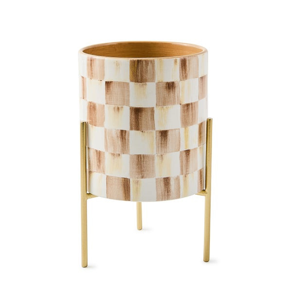 MacKenzie-Childs Mocha Check Tabletop Planter | MacKenzie-Childs