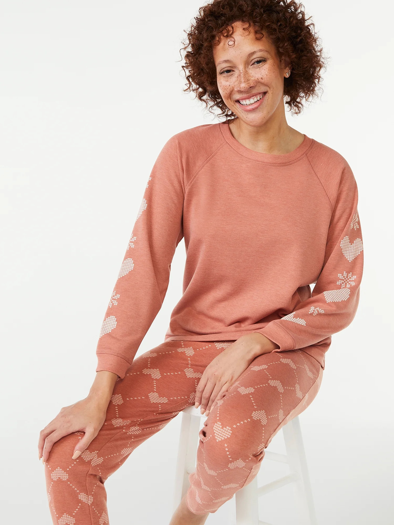 Joyspun Women's French Terrycloth Holiday Pajama Gift Set, 2-Piece, Sizes up to 3X - Walmart.com | Walmart (US)