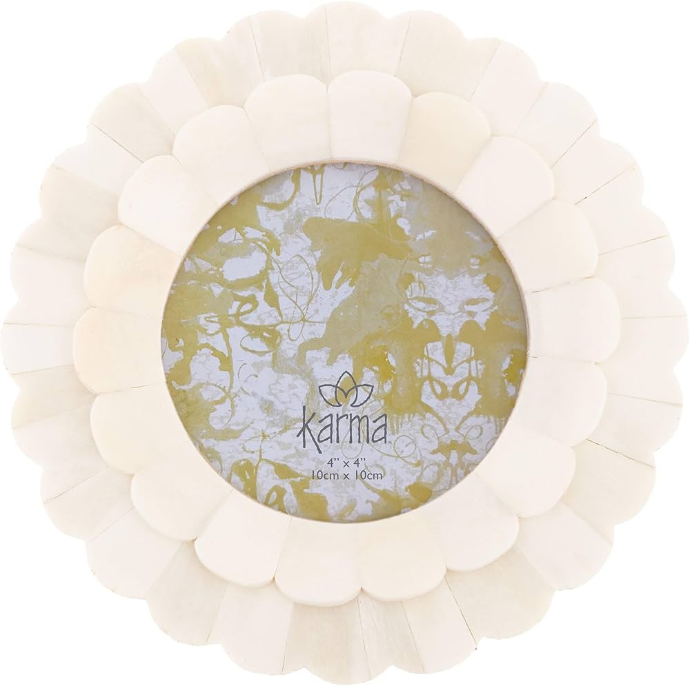 Karma, Natural Bone Picture Frame Round, 4x4 Photo Frame for Tabletop Desktop Display, Cream Flor... | Amazon (US)