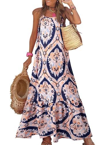 Dokotoo Summer Dresses for Women 2024 Scoop Neck Boho Dress Spaghetti Strap Sleeveless Beach Dres... | Amazon (US)