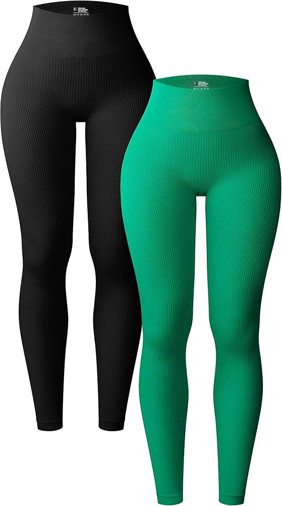 OQQ Women's 2 Piece Yoga Leggings Ribbed Seamless Workout High Waist Athletic Pants | Amazon (US)