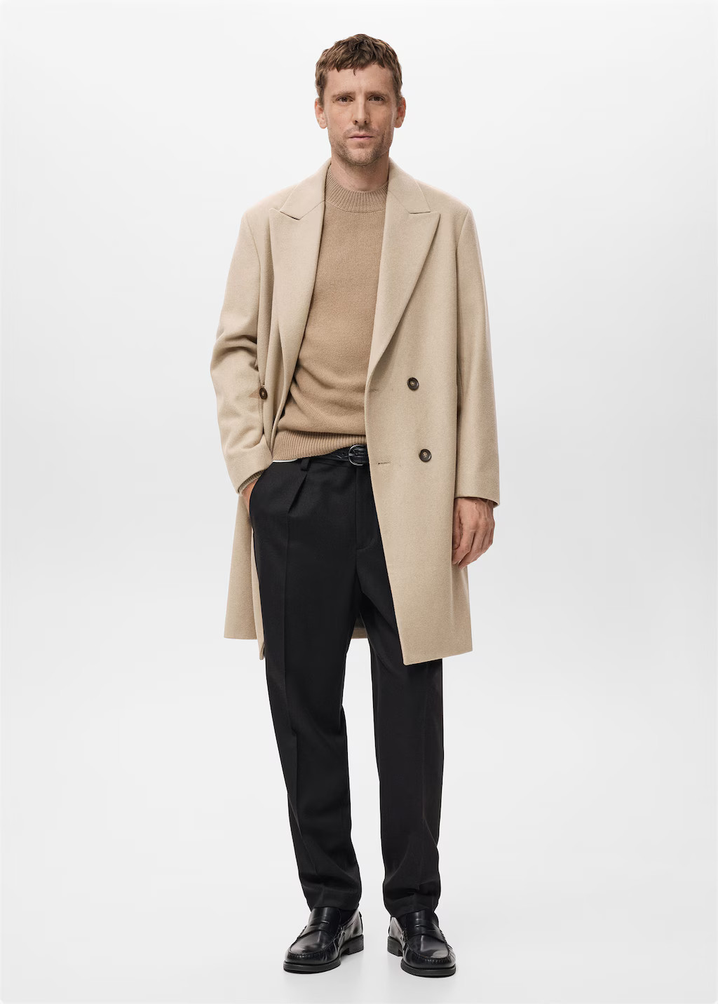 Long double-breasted wool coat medium brown - Man - M - MANGO MAN | Mango (US/MX/AU)