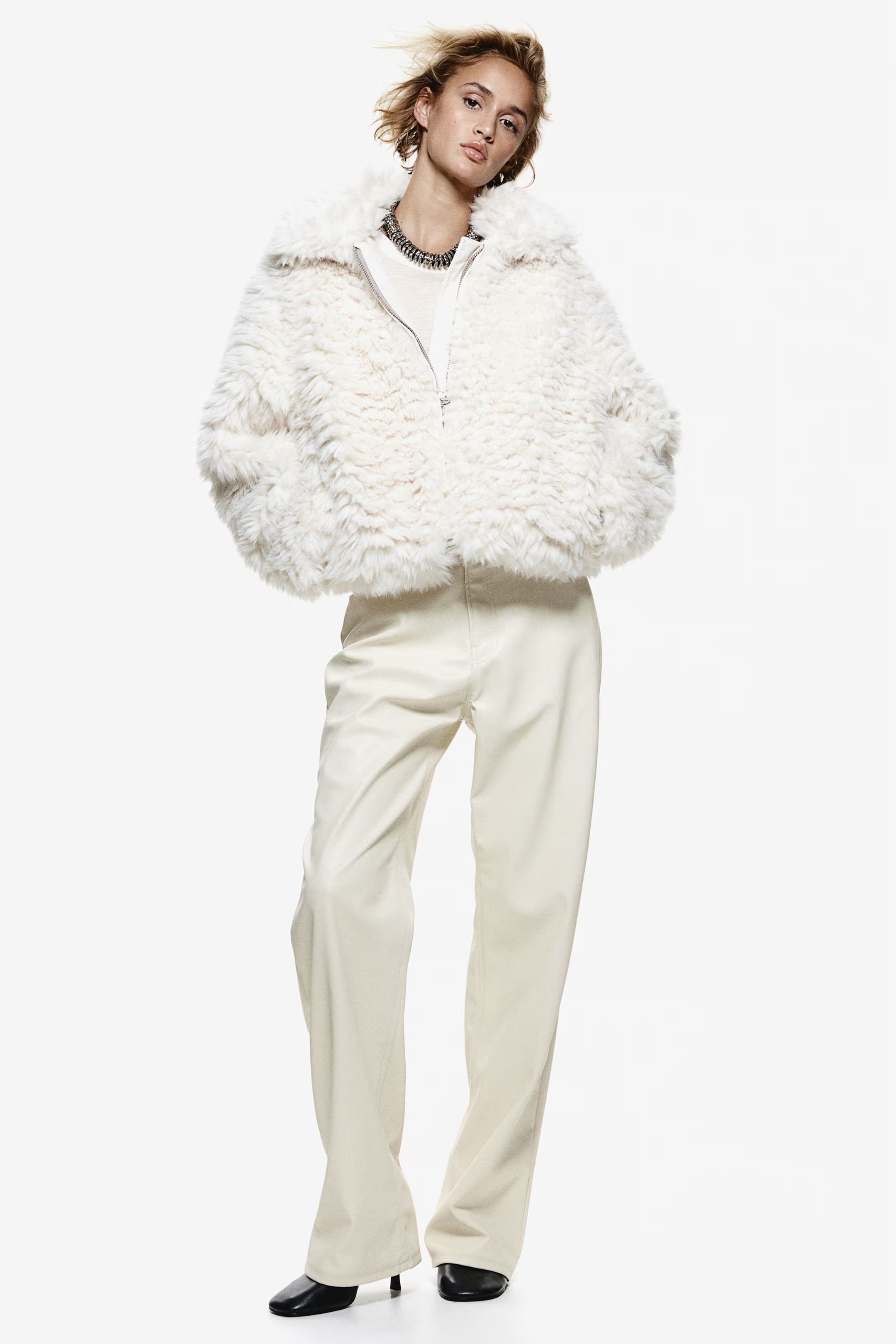 Broek met coating - Roomwit - DAMES | H&M NL | H&M (DE, AT, CH, NL, FI)