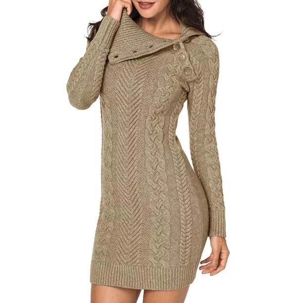 Dokotoo Women's Apricot Slim Fit Cable Knit Dress Long Sleeve Sweater Dresses Size Medium US 8-10... | Walmart (US)