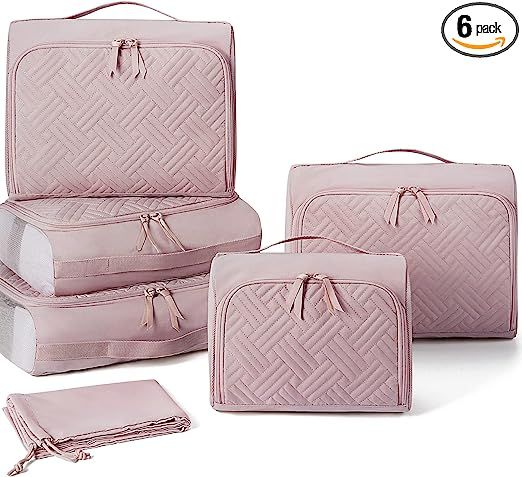 Packing Cubes for Carry On Suitcases, BAGSMART 6 Set Packing Bags for Travel Women Quilted Look S... | Amazon (US)