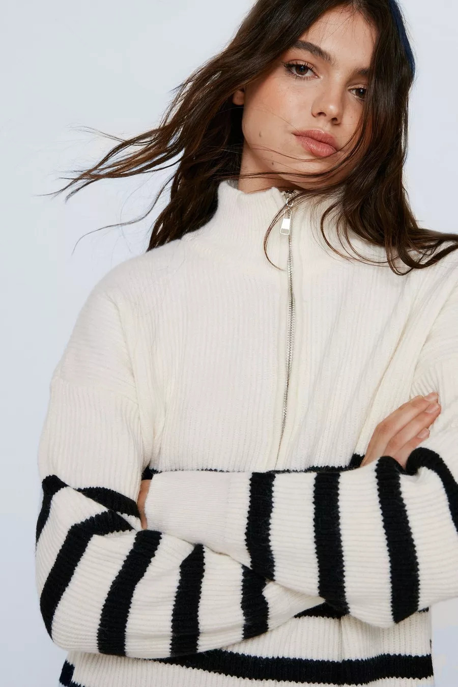 Breton Stripe Zip Front Sweater | Nasty Gal (US)