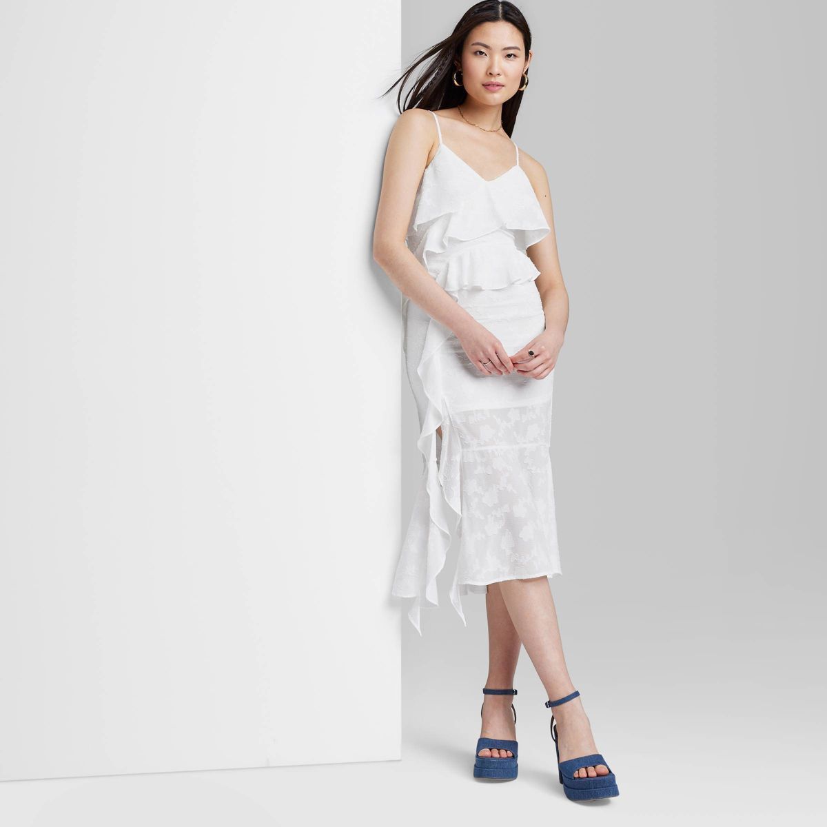 Women's Ruffle Midi Dress - Wild Fable™ White L | Target