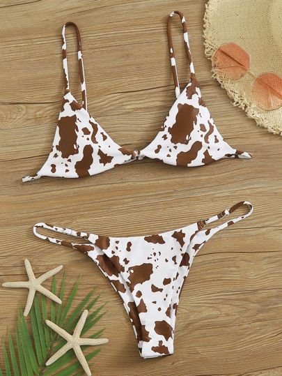 Allover Print Triangle Tanga Bikini Swimsuit | SHEIN