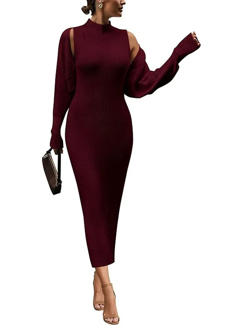 PRETTYGARDEN Womens Fall 2 Piece Outfits Bodycon Maxi Tank Pullover Sweater Dress and Long Sleeve... | Walmart (US)