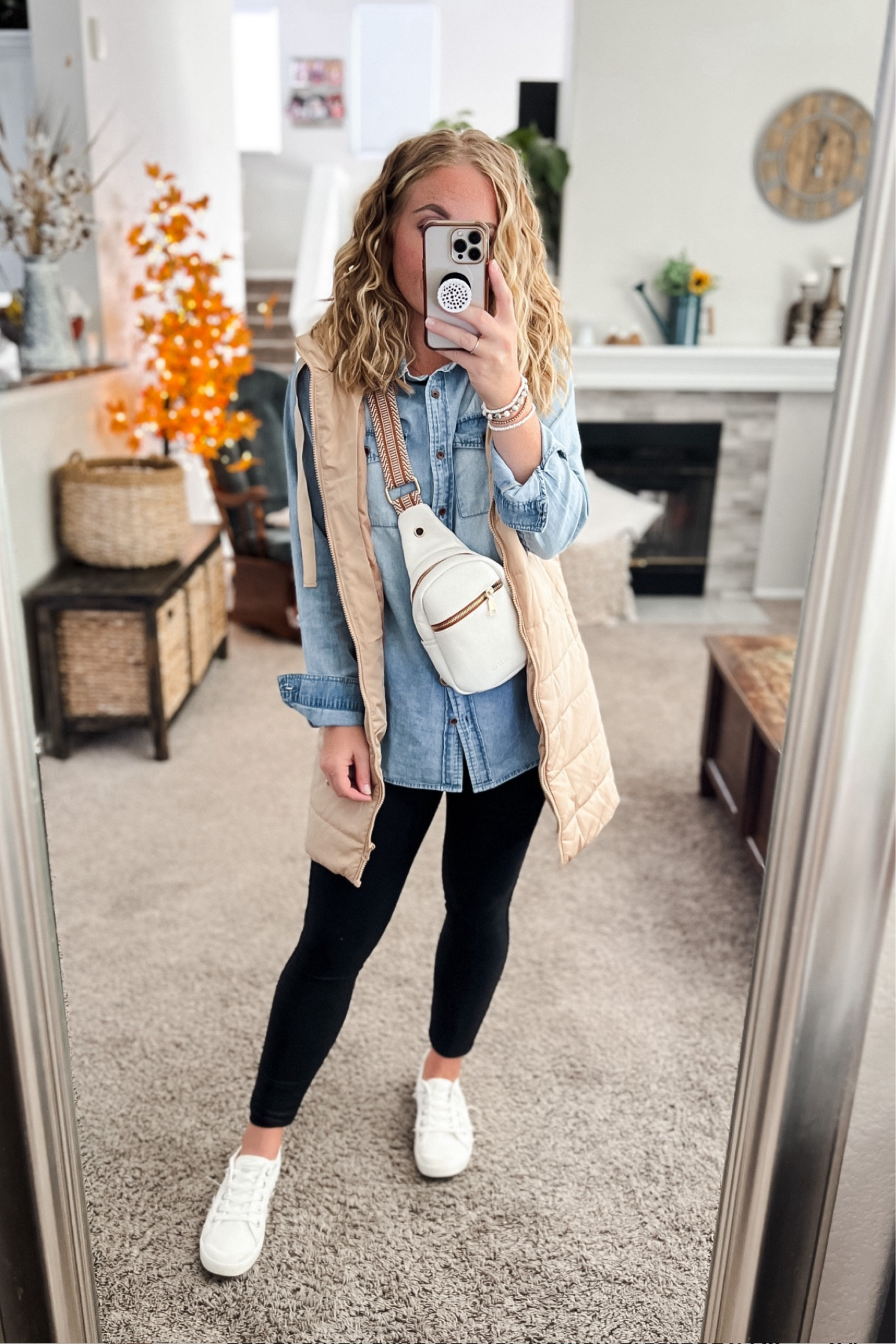 How to style a long khaki puffer vest for the fall | Paired with a chambray button down shirt, leggings, sling bag and white slip on sneakers. Everything fits TTS

//Fall outfits 2024, fall fashion finds,petite fashion, casual mom outfit ideas, fall outfit amazon, amazon outfit ideas, casual outfit ideas, outfit inspo, casual fashion, amazon fall fashion,  casual outfit fall, cute casual outfit, outfit ideas fall, amazon shoes, amazon bag, purse, size 4-6, casual fall outfits, casual outfit ideas everyday, fall tops, fall shoes, fall bags #ltkfindsunder100 #ltksalealert #ltkseasonal 

#LTKItBag #LTKFindsUnder50 #LTKStyleTip
