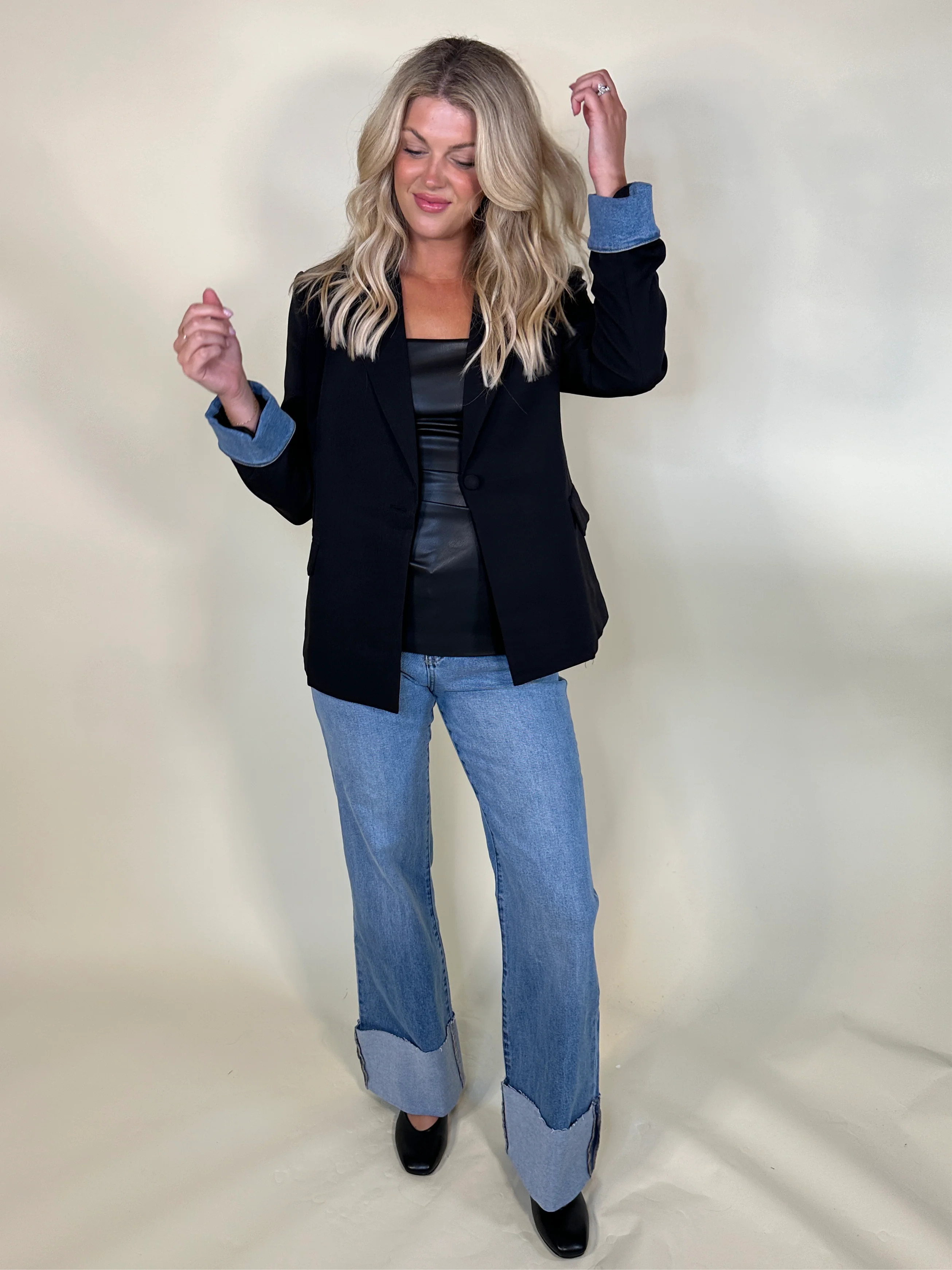 Denim Cuff Detail Blazer | Ardire Collection