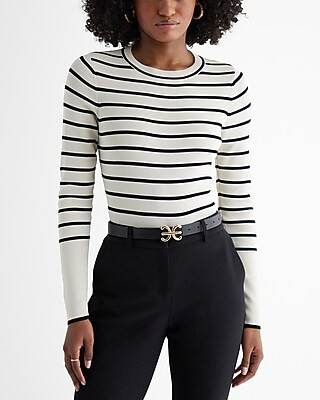 Silky Soft Fitted Striped Crew Neck Sweater | Express