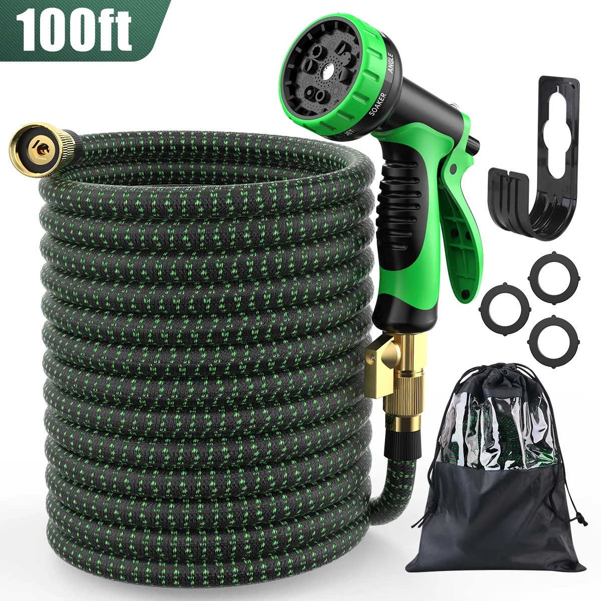 100ft Flexible Garden Hose w/10 Function Nozzles, Expandable Water Hose with 3 /4 Inch Solid Bras... | Walmart (US)