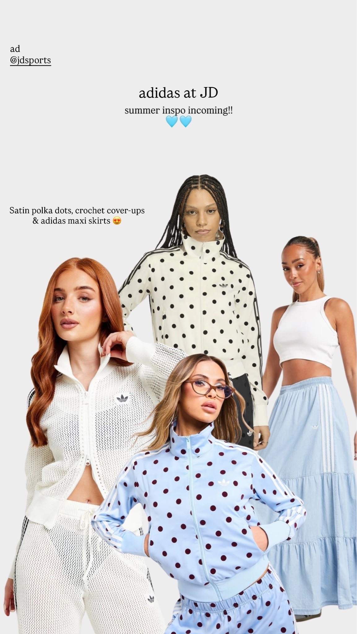 ad JD - Summer inspo!! Satin polka dots, crochet cover-ups & adidas maxi skirts 🩵

#LTKsummer #LTKuk #LTKstyletip
