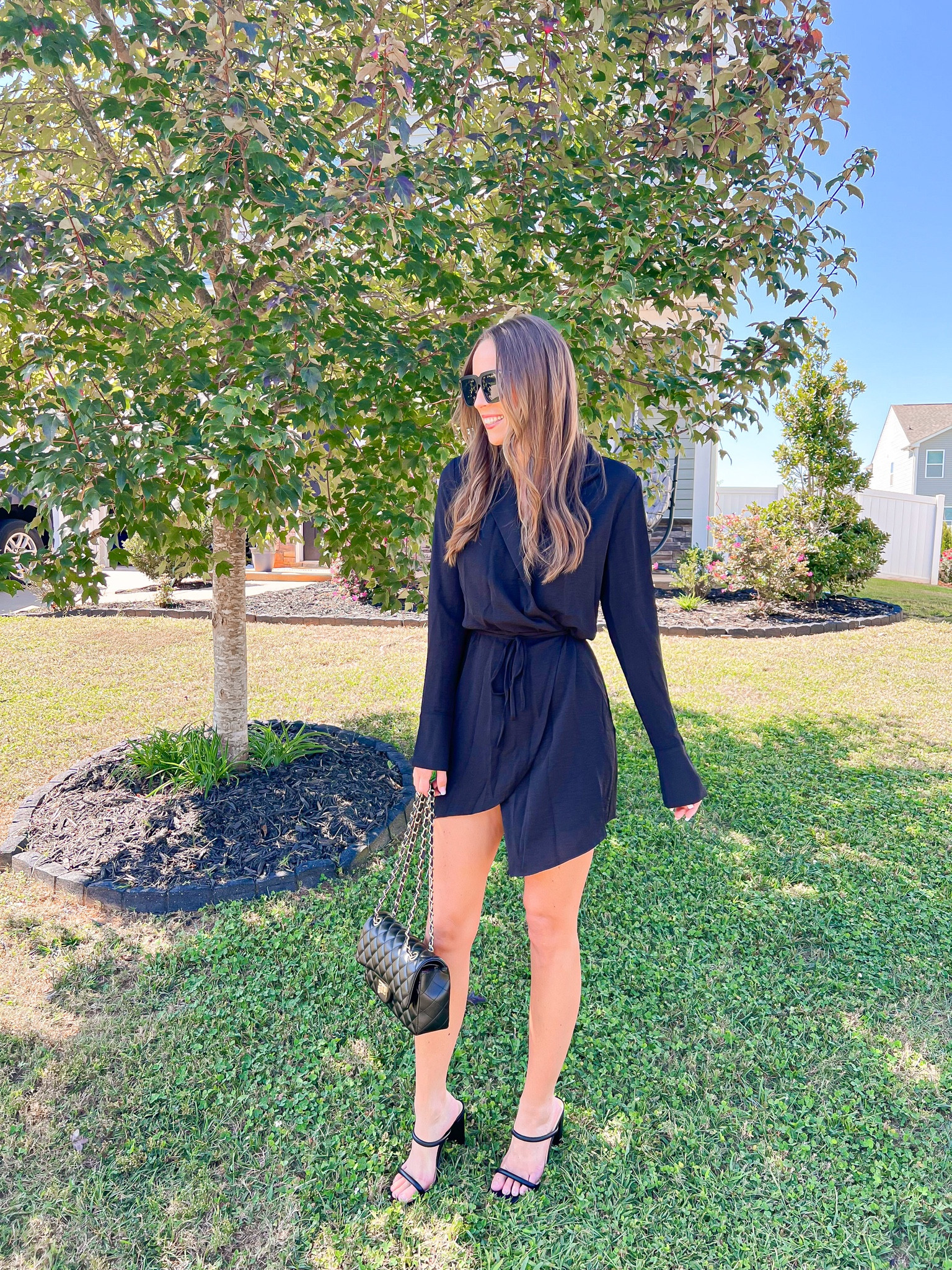 Boss babe vibes 🖤

This Amazon wrap dress is great for business babes , holiday parties , social events or date night 😊🖤

Wearing size small 
Heels - old from forever 21. I’ve linked similar
Bag - I’ve linked similar

Sunglasses - love them !😎

Amazon fashion , Amazon outfit , workwear , date night outfit , wrap dress , handbag , black dress , little black dress , Amazon accessories, sunglasses 

#LTKHoliday #LTKfindsunder100 #LTKstyletip