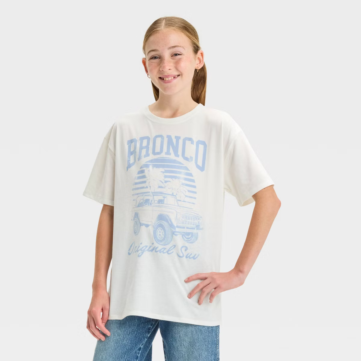 Girls' Oversized Bronco Graphic T-Shirt - art class™ Off-White | Target