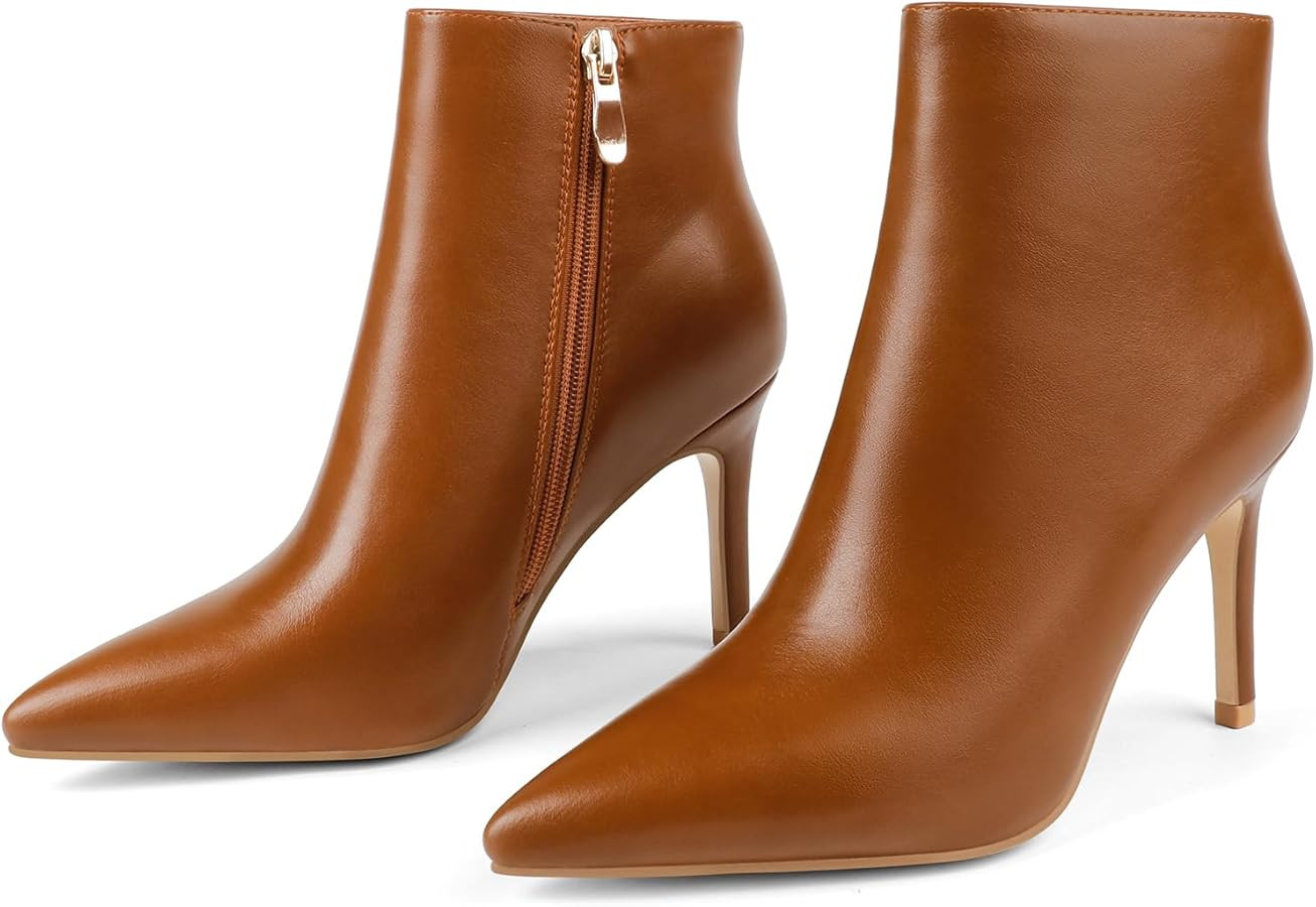 JOY IN LOVE Women's Ankle Boots Middle Heel Pointed Toe Stiletto Boots | Amazon (US)