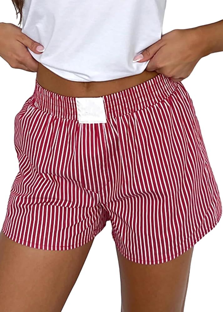 MISSACTIVER Women’s Y2K Striped Pajama Shorts Sexy Elastic Low Waist Pajama Bottoms Boxers Pj B... | Amazon (US)