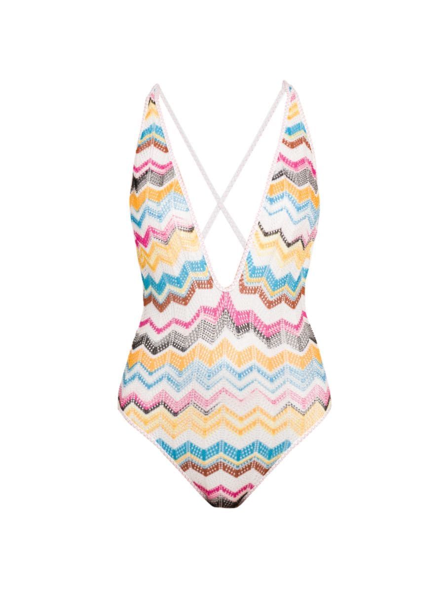 Shop Missoni Chevron Crossover Halter One-Piece Swimsuit | Saks Fifth Avenue | Saks Fifth Avenue