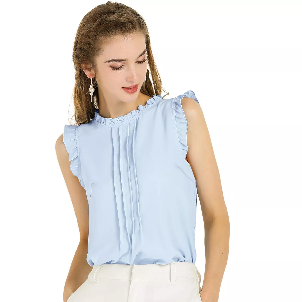 INSPIRE CHIC Women's Ruffled Curved Hem Business Office Vintage Sleeveless Blouse | Target