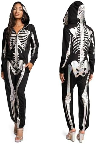 Tipsy Elves Halloween Skeleton Costume for Women - Comfy Easy Adult Onesie Jumpsuit - Front and B... | Amazon (US)