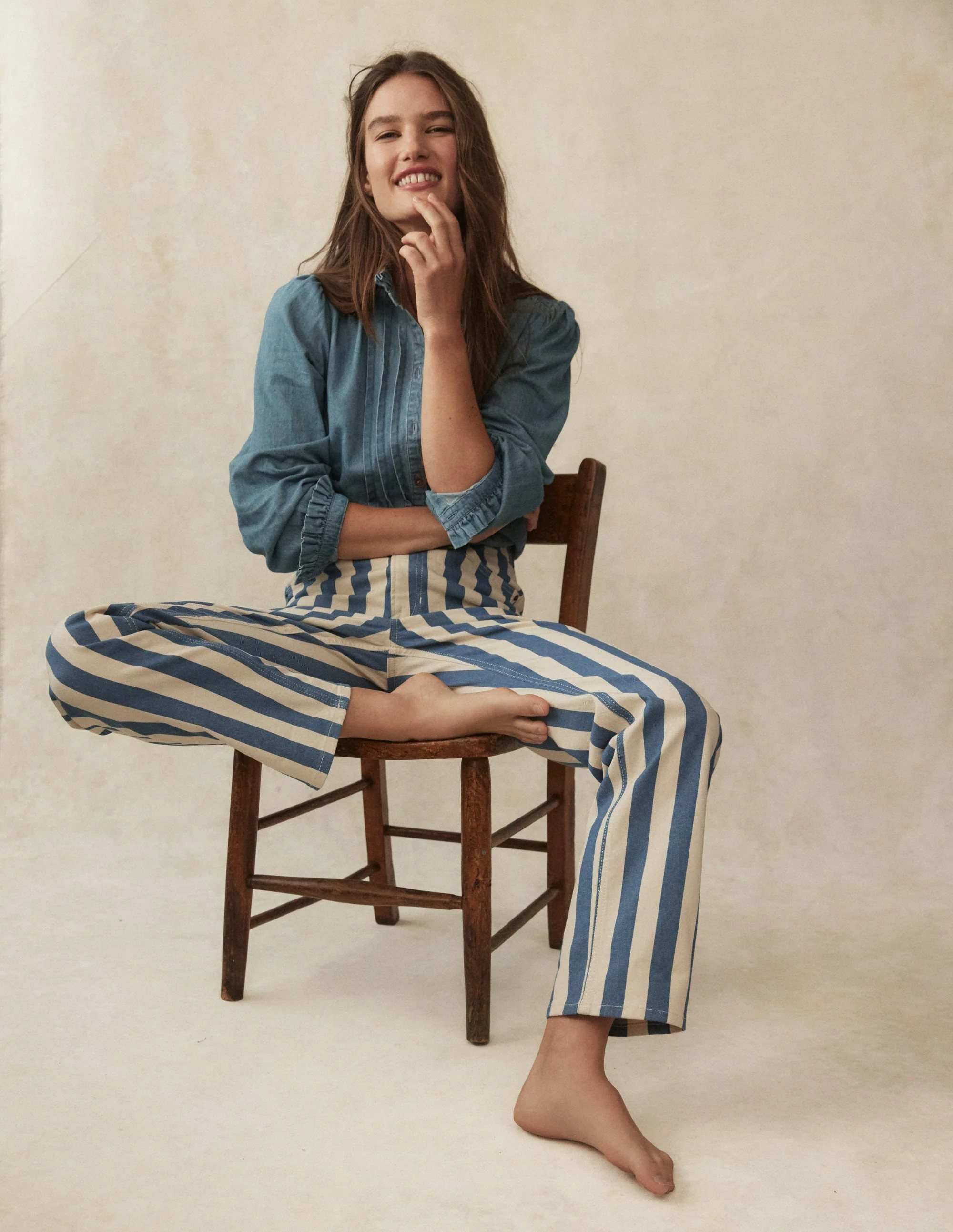 High Rise Stripe Jeans-Marine Wide Stripe | Boden UK