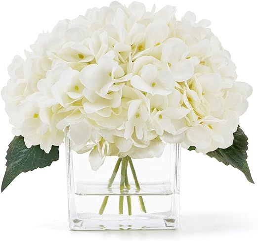 JOJOWOO Faux Hydrangea Flowers in Vase, Small Silk Flowers in Vase with Fake Water for Home Decor... | Amazon (US)