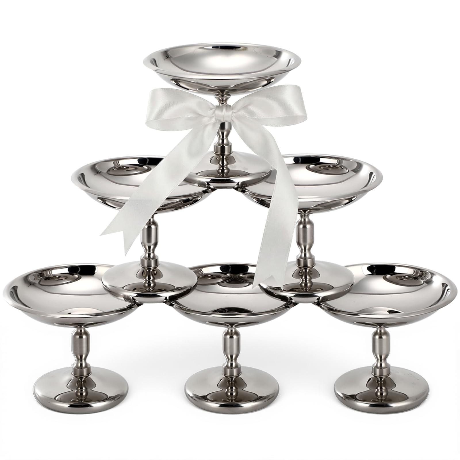 6 Pcs Mini Stainless Steel Ice Cream Bowls Vintage Silver Serving Pudding Dessert Cup Sauce Bowls Metal Round Footed Yogurt Snack Candy Cups for Mousse Fruit Salad Cake Wedding Party Favor | Amazon (US)