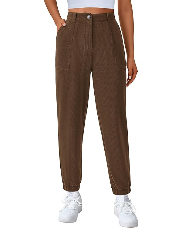 PRETTYGARDEN Women's High Waisted Pants Ankle Length Business Casual Work Pant Corduroy Trouser S... | Amazon (US)