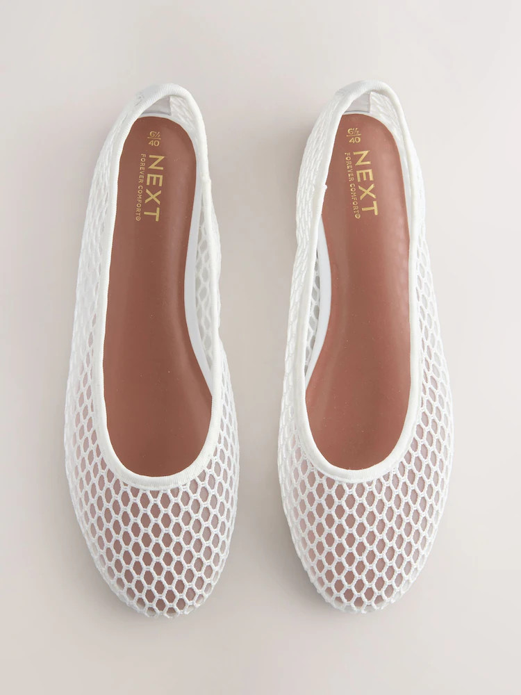White Forever Comfort® Round Toe Mesh Ballerina Flats | Next EU