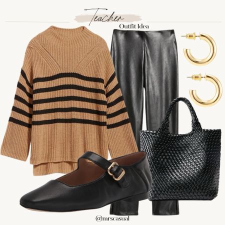Fall teacher faux leather pants outfit idea. Loving this for fall and Thanksgiving too  

#LTKSeasonal #LTKfindsunder50 #LTKfindsunder100