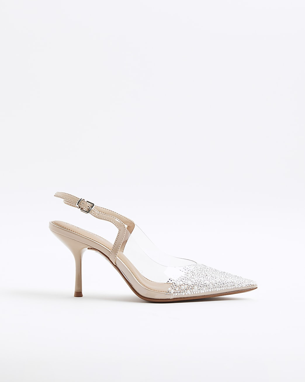 Beige Perspex Embellished Pointed Court Heels | River Island UK & IE