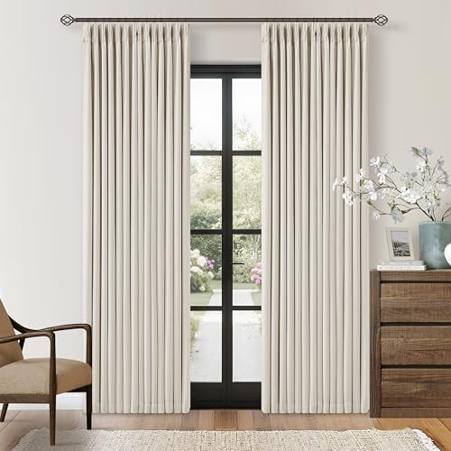 80 Inch Pinch Pleated Linen Black Out Curtains 2 Panels for Bedroom Living Room Cream 100% Blacko... | Amazon (US)