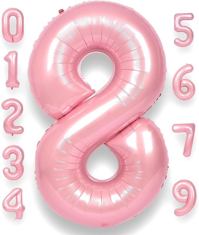 8 Balloon Number 40 Inch for Boy or Girl Big Pink 0-9 Foil Mylar Large 8 Number Balloon Happy 8th... | Amazon (US)