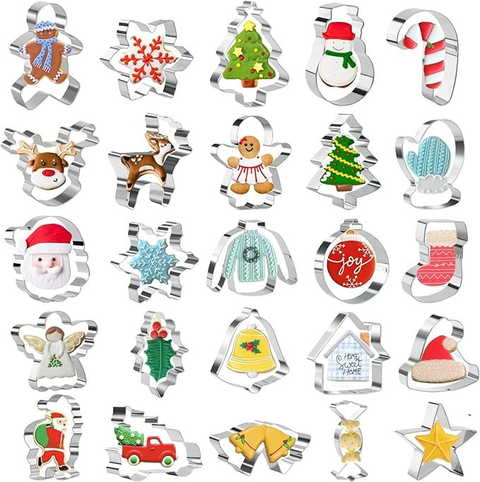 KAISHANE Christmas Cookie Cutters Set of 25 - Stainless Steel Christmas Biscuit Cutter Snowman, G... | Amazon (US)