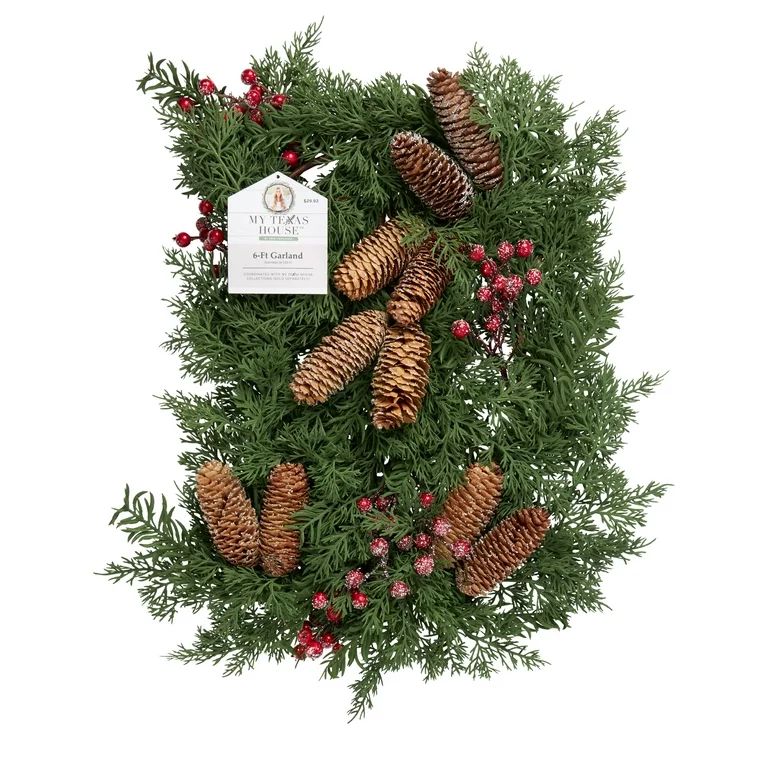 My Texas House Christmas Glitter Red Berry Garland, 6FT | Walmart (US)