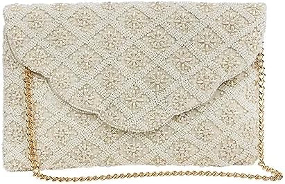 Bridal Purse Ivory Scallop Pearl Clutch Bag, Bridal Clutch, Hand Beaded Bride Purse for Evening B... | Amazon (US)