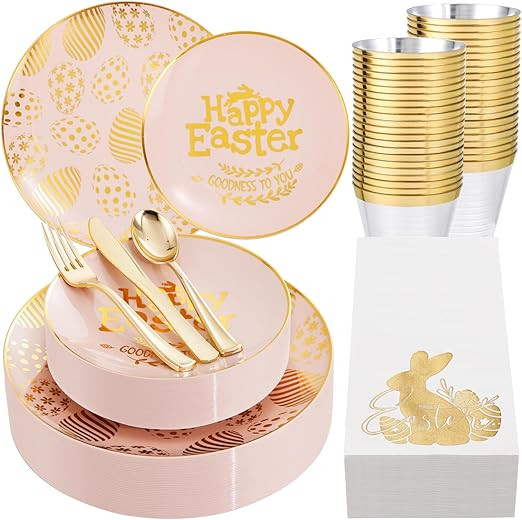 Nervure 175PCS Easter Plastic Plates - Pink Plastic Plates Disposable Include 25 Dinner Plate, 25... | Amazon (US)