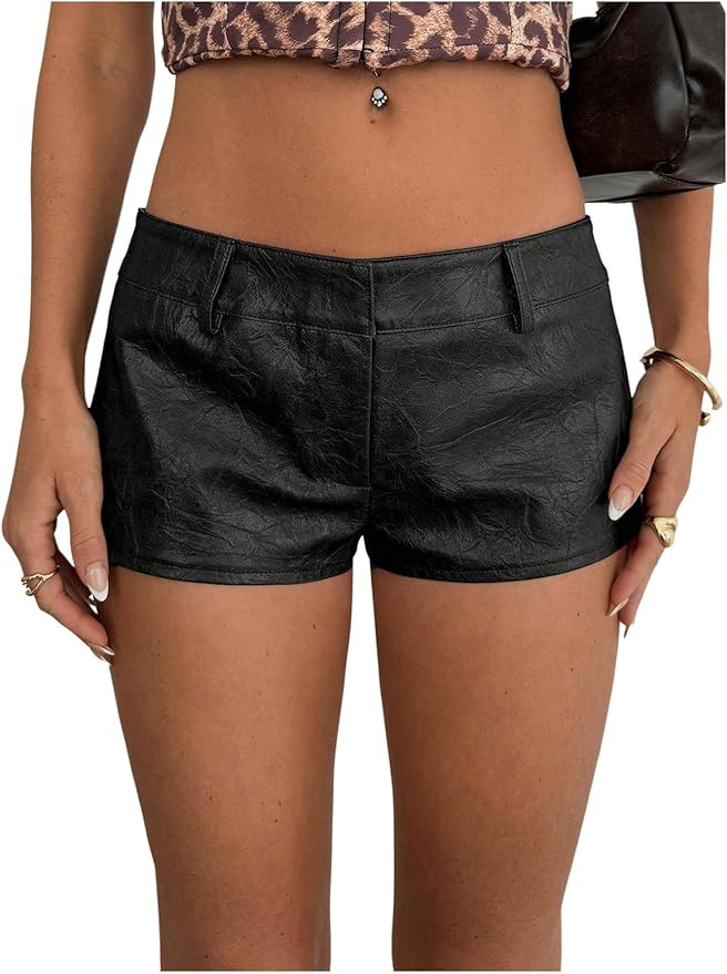 SweatyRocks Women's Vintage PU Leather Shorts Low Rise Club Party Shorts Streetwear | Amazon (US)