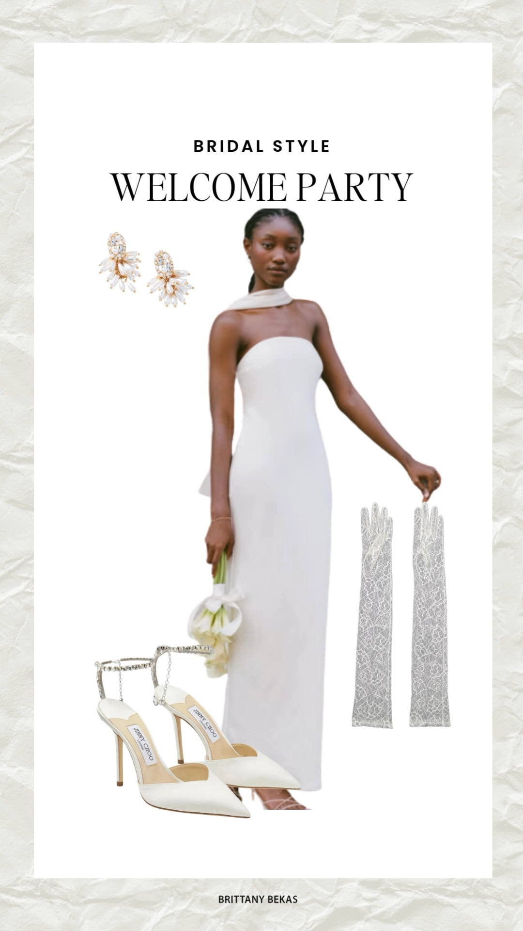 Welcome party outfit inspiration for modern brides. A sleek white dress styled with pearl accessories, gloves, and heels for an elevated wedding weekend look. Perfect for welcome parties, rehearsal weekends, and modern bridal style moments.

#LTKWedding