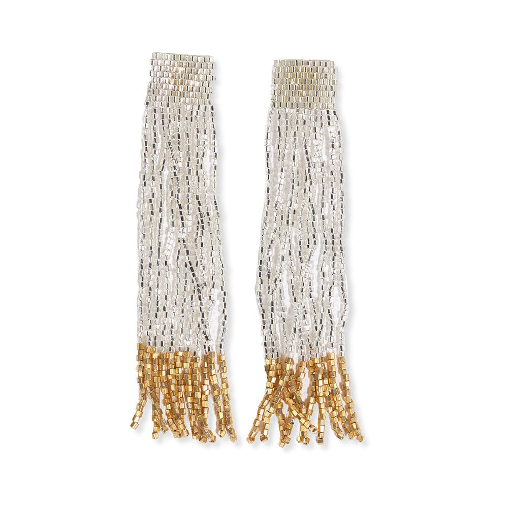 Ila Thick Stripe Mixed Luxe Beads Fringe Earrings Silver | INK+ALLOY