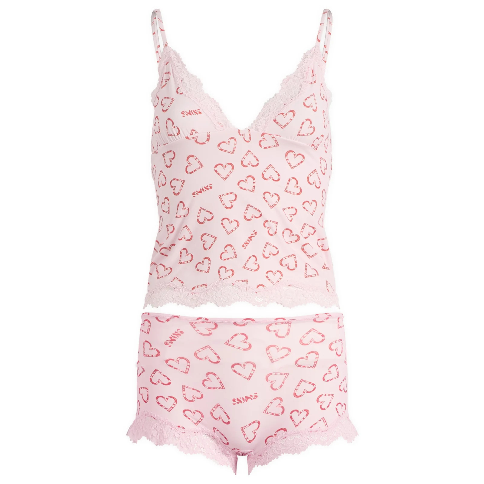 SKIMS Women's Fits Everybody Lace Cami & Boyshort Set in Cb Candy Heart Print, Size Medium | END. Clothing