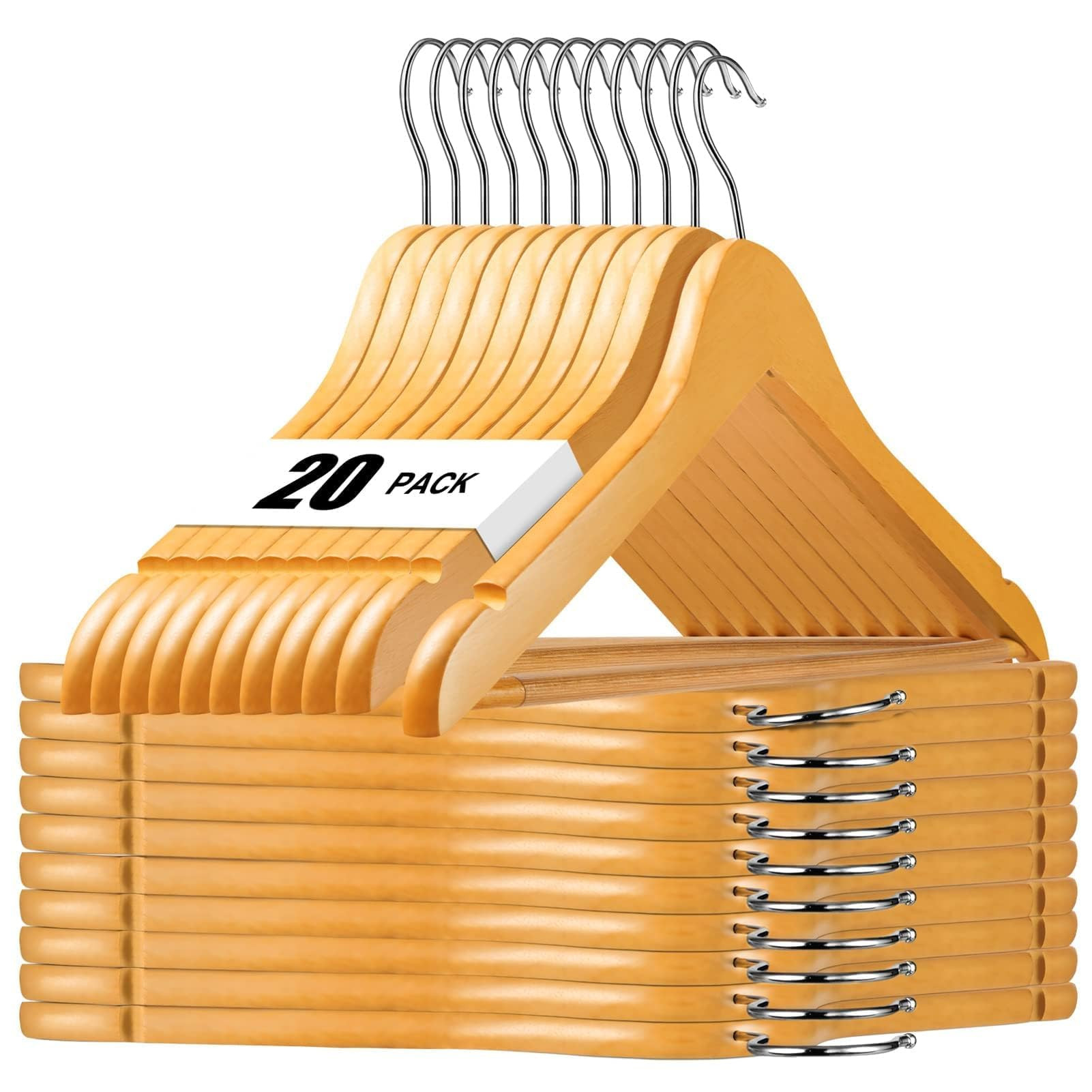 HOUSE DAY Wooden Hangers 20 Pack, Solid Wood Hanger with Non Slip Pant Bar, Heavy Duty Wooden Coa... | Amazon (US)