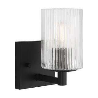 Lando 4.75 in. W 1-Light Midnight Black Dimmable Wall Sconce with Clear Fluted Glass Shade and LED Bulb Included | The Home Depot