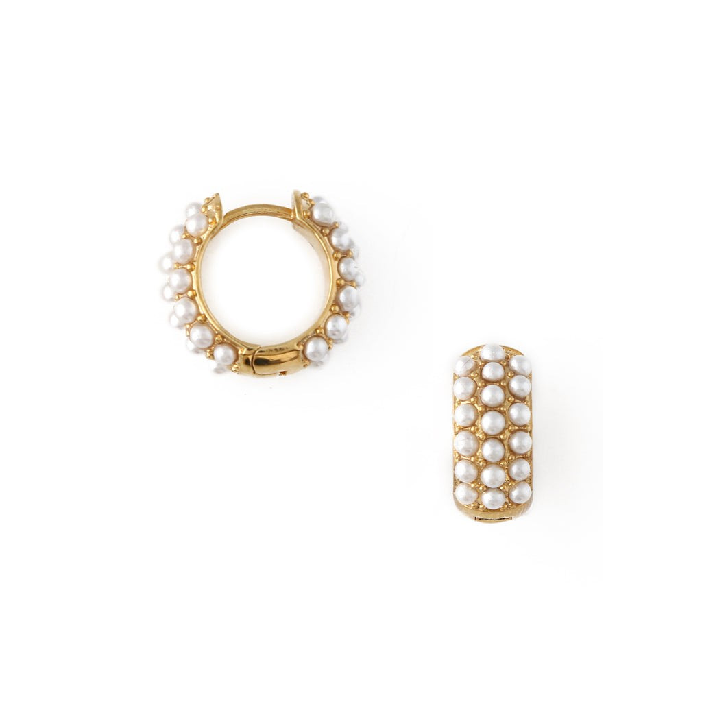 Pearl Encrusted Domed Hoop Earrings - Gold | Orelia London