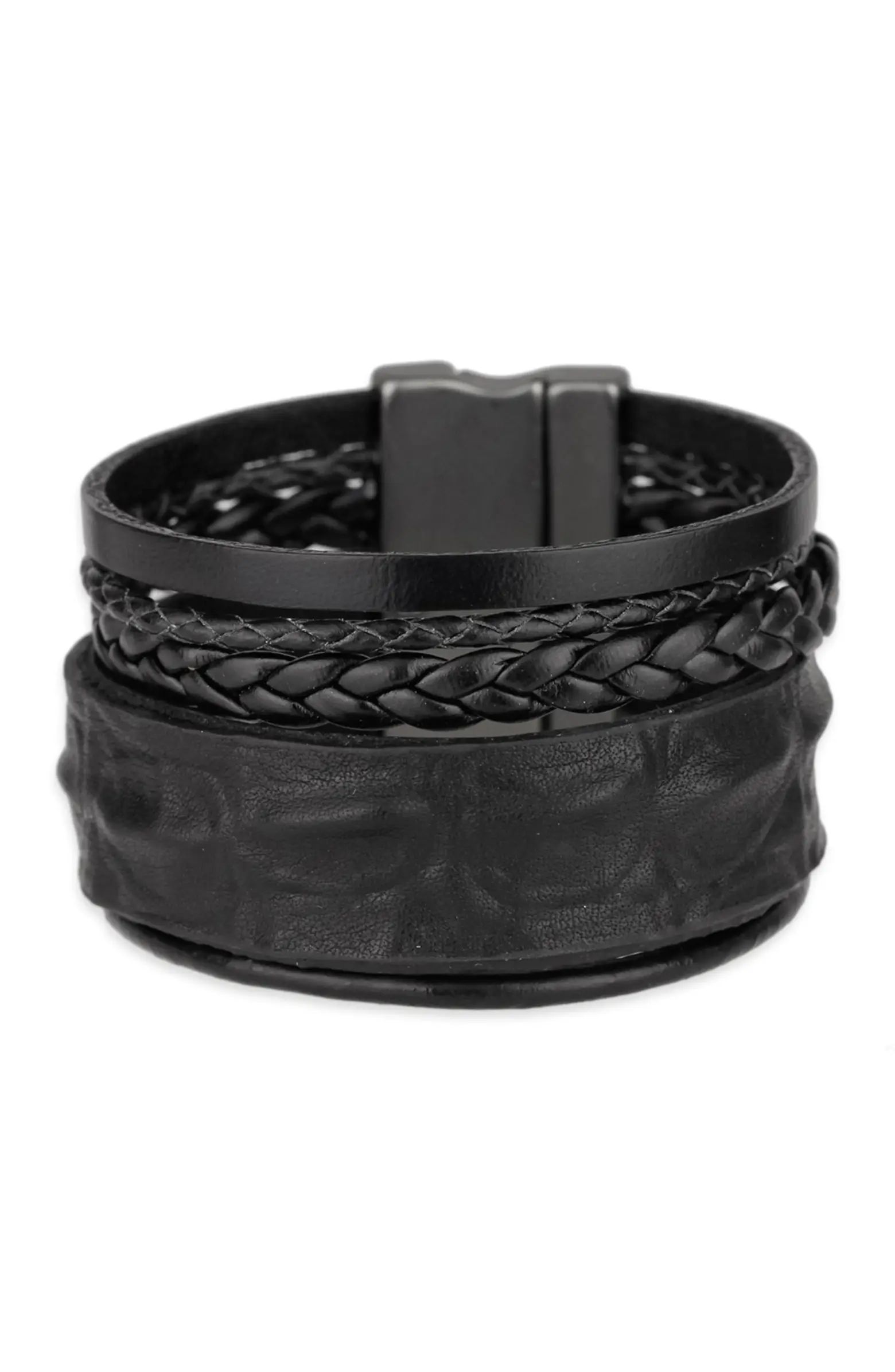 Black Rumple Leather Strand Bracelet | Nordstrom Rack