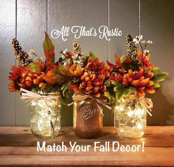 Fall Centerpiece, Fall Mason Jars, Fall Mason Jar Decor, Fall Decoration, Fall Decor, Fall Home D... | Etsy (US)