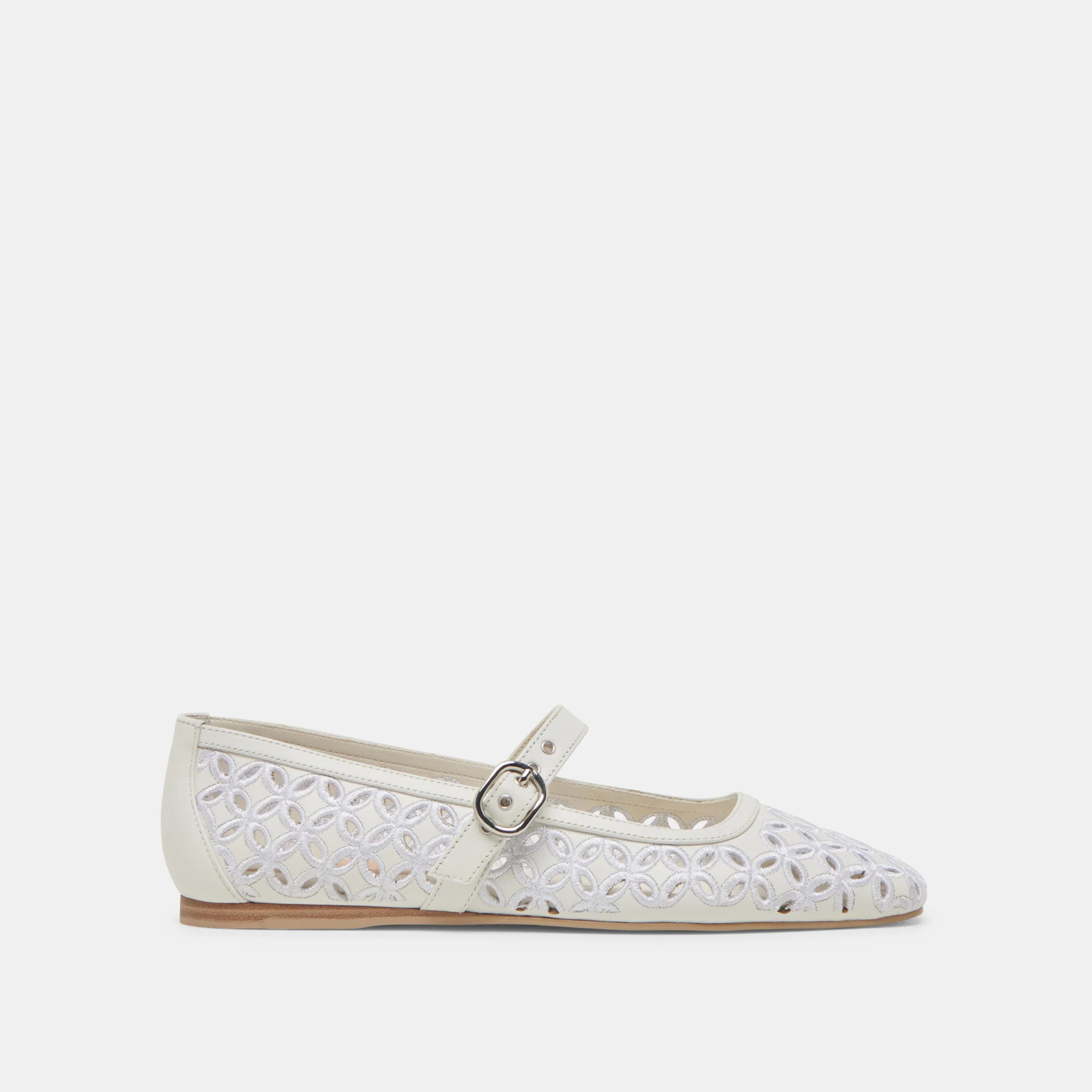 Rodni Eyelet Perf Ballet Flats True White Leather | DolceVita.com