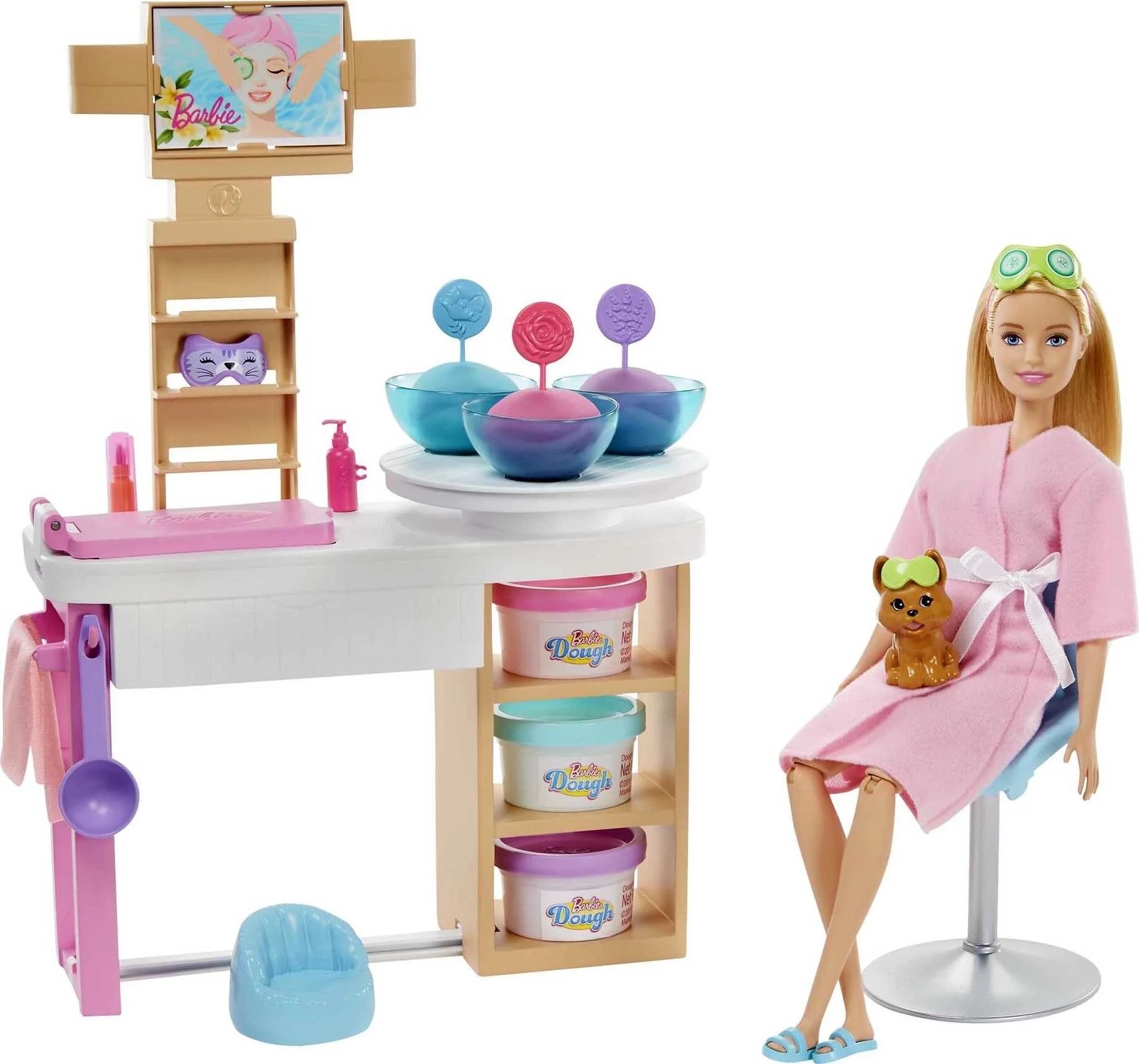 Barbie Face Mask Spa Day Playset, Blonde Doll & 10+ Accessories Including Puppy, Mask Mold & Doug... | Walmart (US)