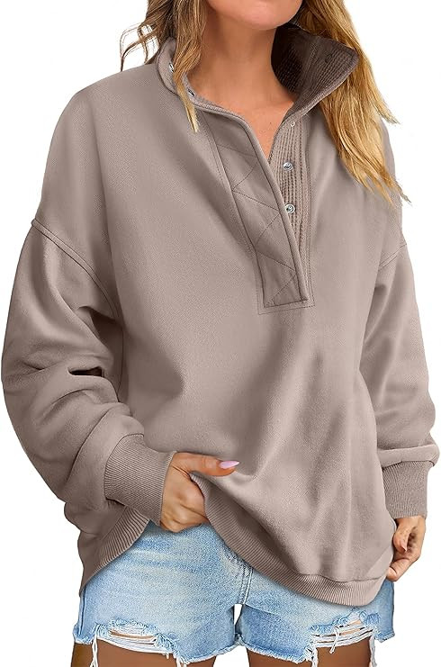 ANRABESS Womens Oversized Sweatshirt Long Sleeve Henley Pullover Tops 2026 Spring Casual Button L... | Amazon (US)